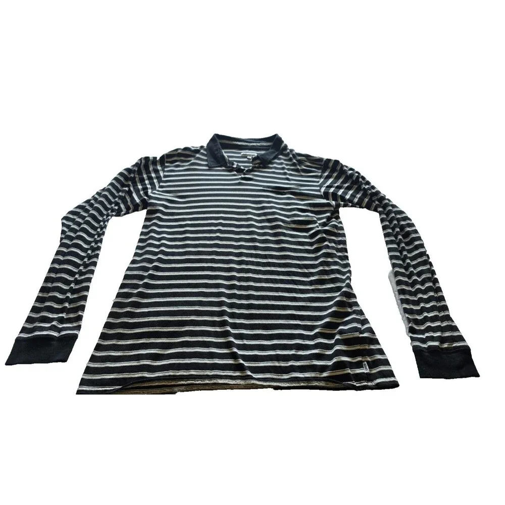 Banks Journal Men's L Organic Cotton Striped Long Sleeve Polo Surf Skate Shirt